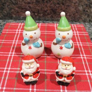 Christmas Salt & Pepper Shakers. Two Sets of Snowmen and Santa's. Nice Addition